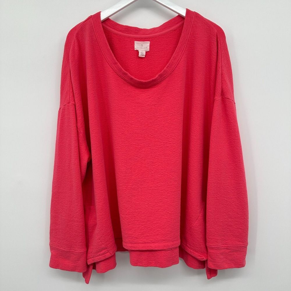 Caslon Oversize Sweatshirt Top Shirt Plus Size XXL Coral Pink Stretch Hi Low